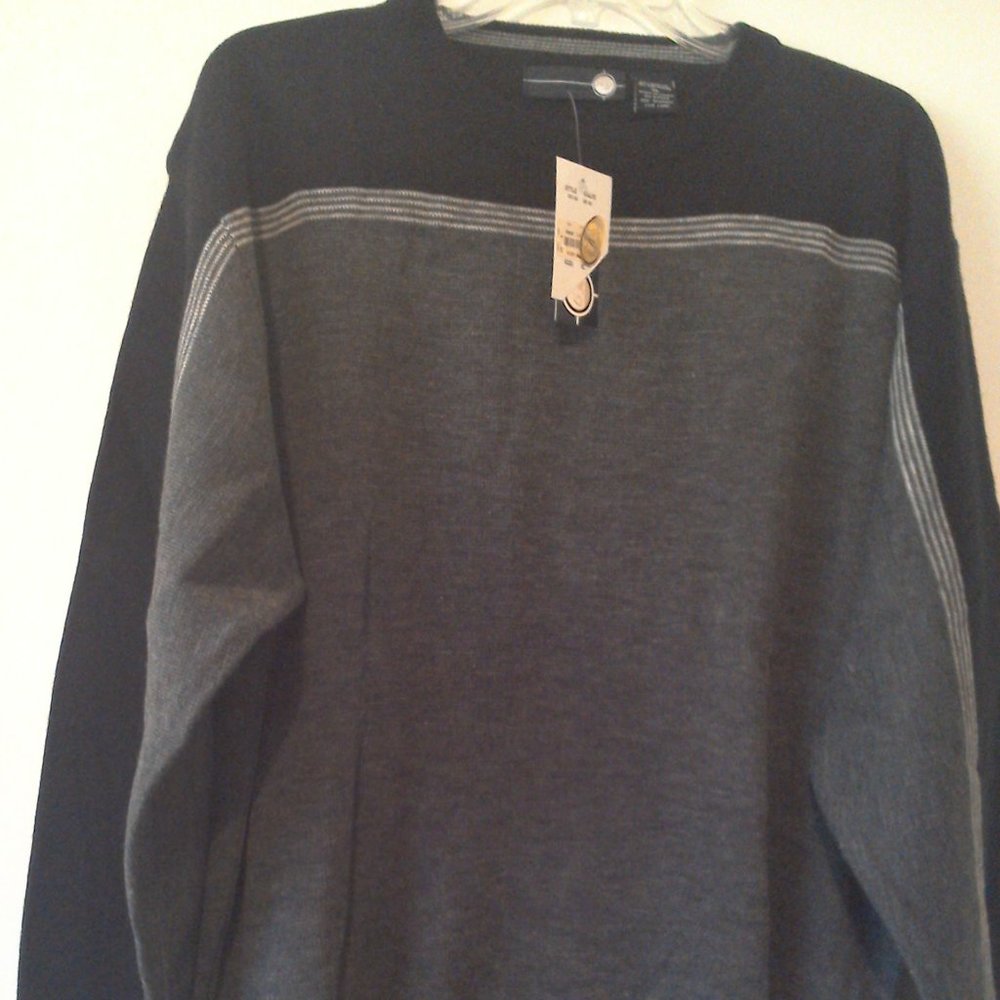 MEN'S PULLOVER CREW NECK SWEATER, BLUE & GREY XL